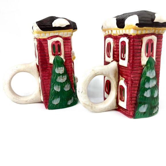 Vintage Christmas Village Ceramic Holiday Town Napkin Rings Two Sets of 4 rings - Picture 8 of 13